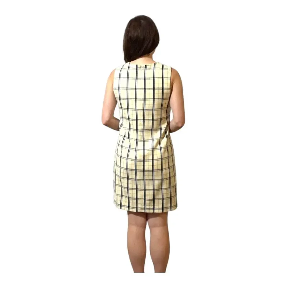 Theory Sleeveless Plaid Dress - Size 8 - Ivory - Shift, Above Knee, Work Classic - Picture 6 of 12